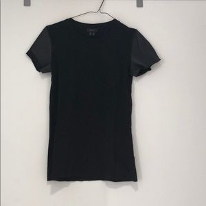 Black cotton tee with leather sleeves